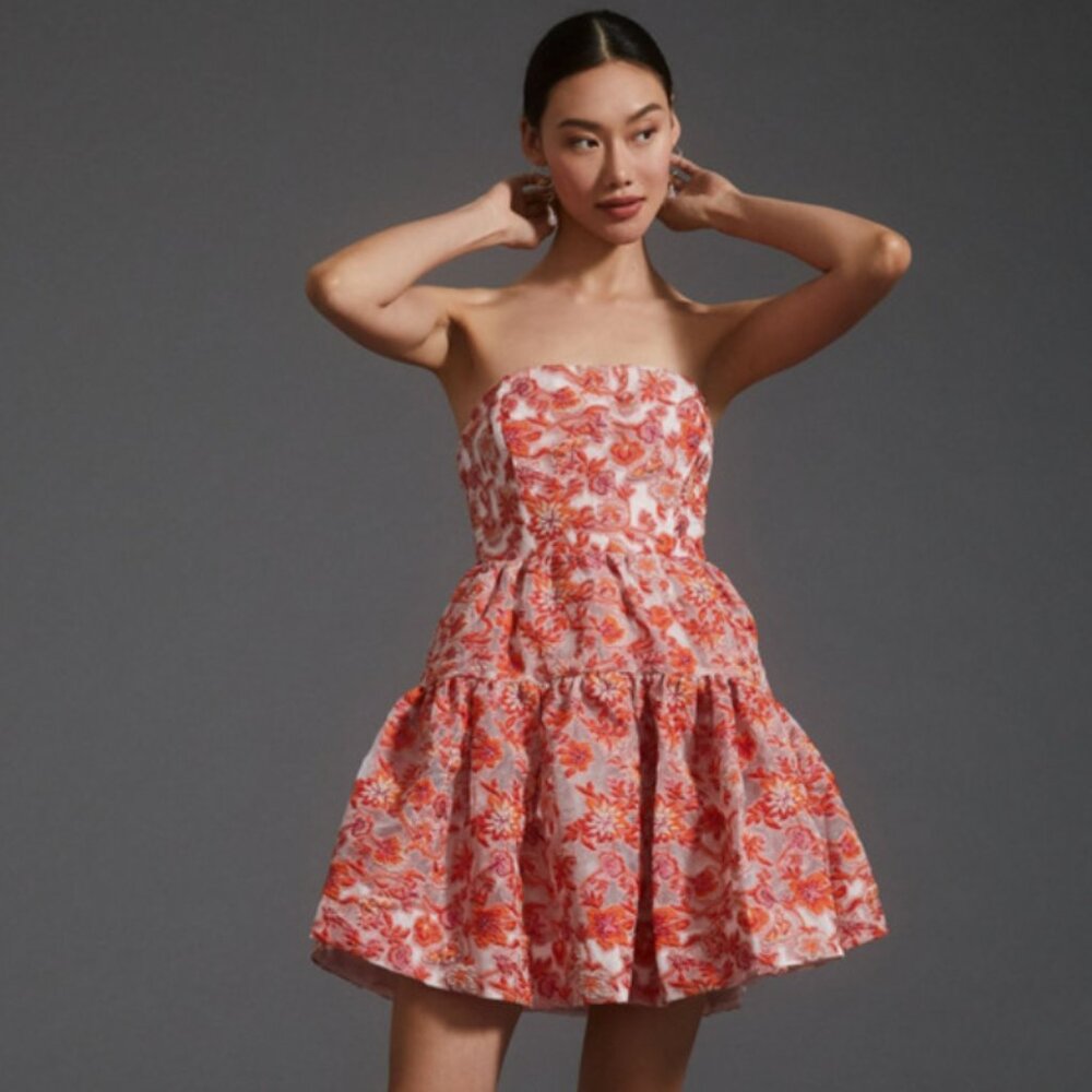 Anthropologie - Jacquard Strapless Mini Dress, Size 1X $35